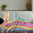 thumbnail image 3 of Colorful Soft Flannel Fleece Blanket, Vibrant Rainbow Colored Vertical Stripes Pattern on White Background Illustration, Cozy Plush for Indoor and Outdoor Use, 70" x 90", Multicolor, by Ambesonne, 3 of 5