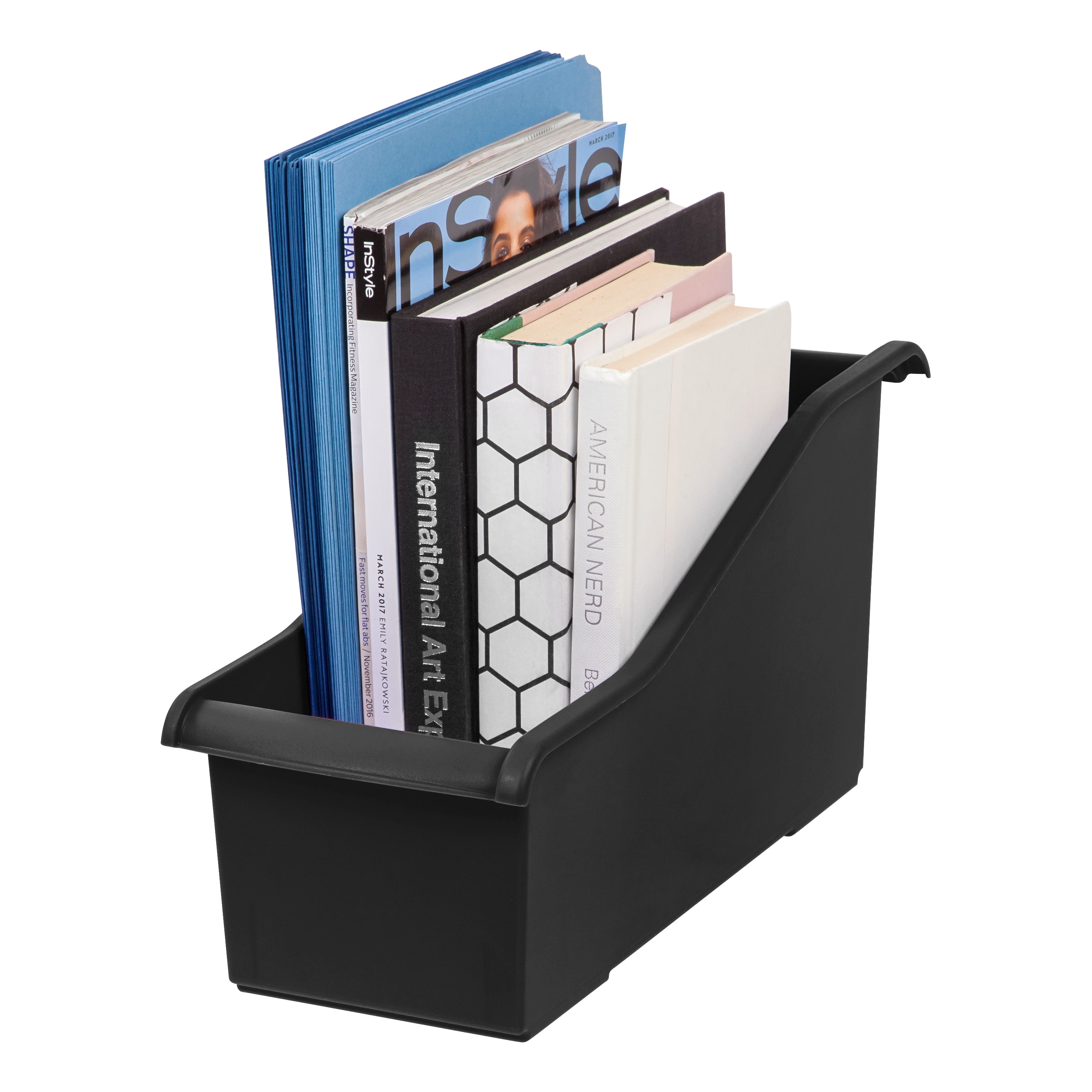 IRIS USA, Connecting Plastic Book Bin, Black