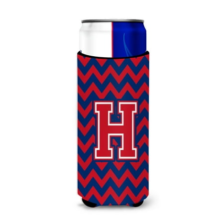 

Caroline s Treasures CJ1054-HMUK Letter H Chevron Yale Blue and Crimson Ultra Hugger for slim cans Slim Can multicolor