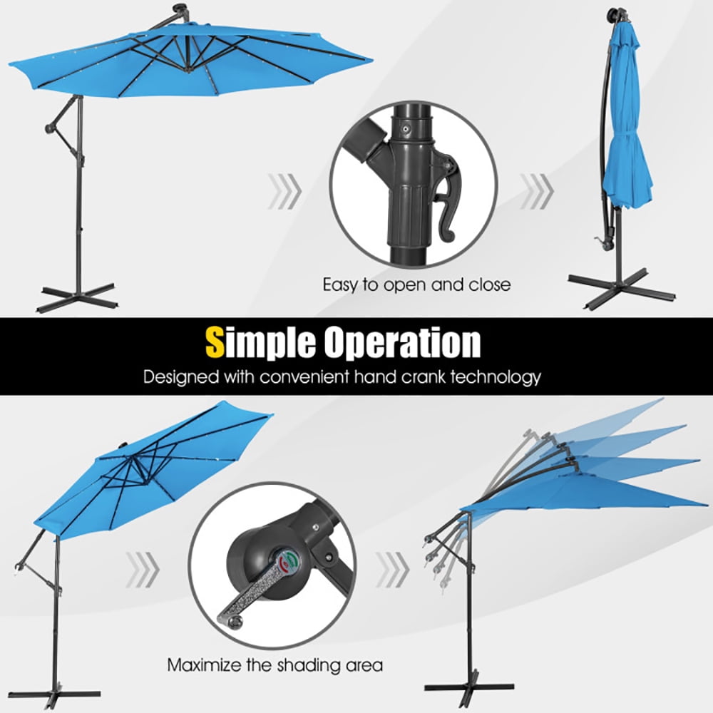 Aimee Lii 10 Feet Patio Solar Powered Cantilever Umbrella with Tilting System, Sunbrella Patio Umbrellas, Blue Aimee Lii 10 Feet Patio Solar Powered Cantilever Umbrella with Tilting System, Sunbrella Patio Umbrellas, Blue