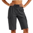 thumbnail image 6 of Oiangi Women's Cargo Shorts Elastic Waist Drawstring Hiking Shorts Straight Leg Athletic Shorts with Multi-Pocket Dark Gray 2XL, 6 of 8