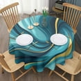 thumbnail image 3 of Teal and Gold Marble Splatter Pattern Round Tablecloth 60"x60",Wrinkle Wipeable Table Cloth for Kitchen Dining Room Picnic Patio Party, 3 of 6