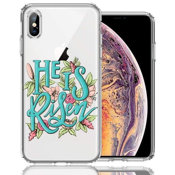 MUNDAZE for Apple iPhone XS/X He Is Risen Text Easter Jesus Christian Flowers Double Layer Phone Case Cover