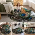 thumbnail image 5 of Peacock Feather Round Area Rug 8Ft Washable Large Circle Rugs for Living Room Dorm, Teal Blue Bird Feather Modern Art Printed Non-Slip Carpet Floor Mats Indoor Outdoor Carpet Runner Home Decor, 5 of 8
