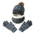 thumbnail image 2 of 3 Pcs Kids Winter Hat Scarf Gloves Set Boys Girls Knit Pompom Beanie Fleece Lined Neck Warmer Thick Thermal Ski Sets Black 2-10 Years, 2 of 5