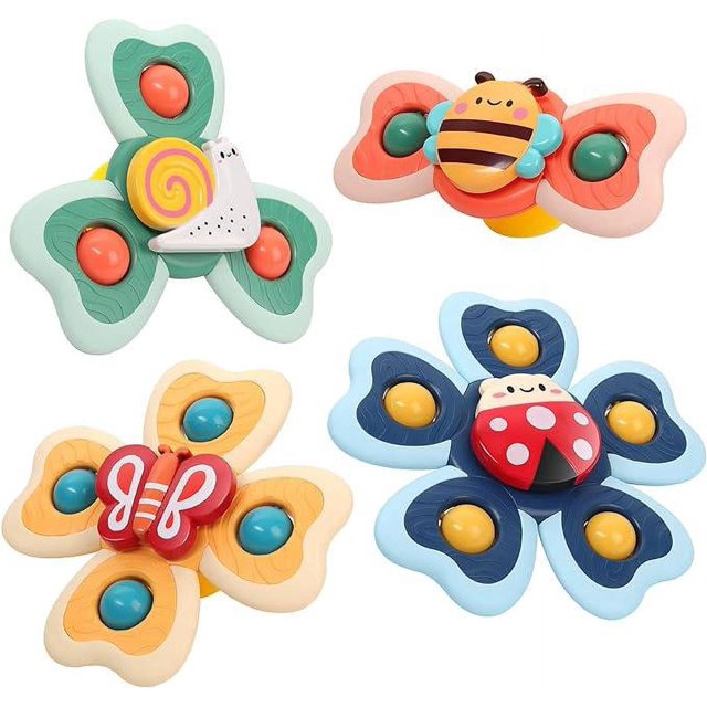 Juguetes de ventosa giratoria para bebés, juguetes sensoriales de viaje aéreo, regalos ideales para niños pequeños, 4 piezas