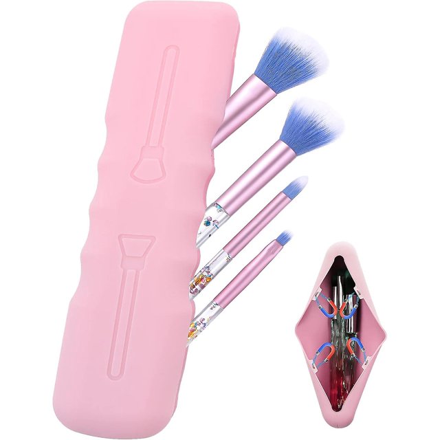 Silicone Makeup Brush Holder, Travel Makeup Brush Holder Trendy Cosmetic Face Brushes Holder Portable Make Up Brush Case Bag Makeup Tools Organizer Fo