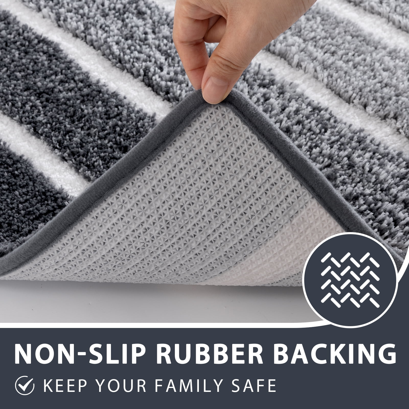 Findosom Bathroom Rugs Set of 3,Absorbent Non-Slip Machine Washable Bath Rugs, Microfiber Quick Dry Bath Mats for Bathroom Floor Tub Shower Bedroom Kitchen,18"x26"+18"x48"+U Shape 20"x24" Gray