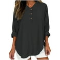thumbnail image 2 of WFJCJPAF 2025 New Product Swim Tops for Women,Womens Color Casual Loose Fashion T-Shirt Long Sleeves Button Tops Cotton And Linen Blouse - Black S, 2 of 5