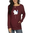 thumbnail image 3 of JuneFish Womens Casual T Shirts Long Sleeve Blouses Tunic Tops with Pockets (Cute Cat), 3 of 5
