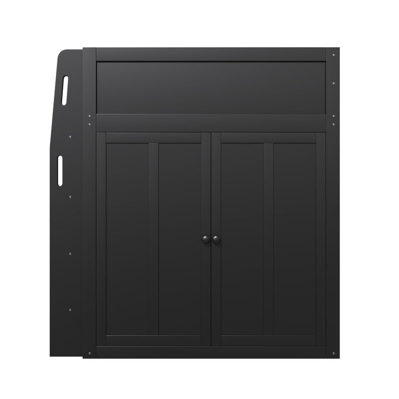 Euroco Wood Full Size Loft Bed with Desk and Wardrobe, High Loft with LED Light and USB Ports, Black