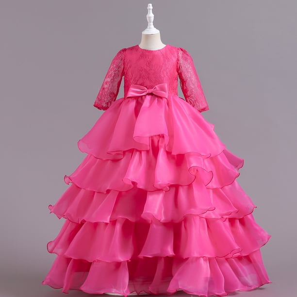 Vestido de fiesta de Navidad para niñas Vestido de ponchia de encaje grande para niñas Vestido de actuación para anfitriona de niña de las flores