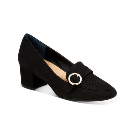 

GIANI BERNINI Womens Black Perforated Buckle Accent Cushioned Inndee Round Toe Block Heel Slip On Leather Heeled Loafers 8.5 M
