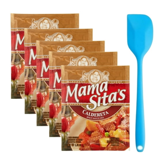 Mama Sita Spicy Sauce Mix (Caldereta), 50 Gram (5 pack) and 8in Silicone Spatula (Color Varies)