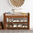 thumbnail image 2 of Shoe Bench with Hidden Drawer and Side Holder, 2 Tier Entryway Bench with Storage 27.6 in, Bamboo Shoe Rack with Cushion for Entryway Hallway Living Room Bedroom, 2 of 8