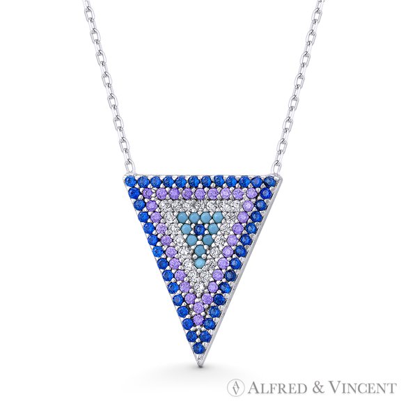 Upside-Down Triangle Charm CZ Crystal Pave Pendant & Necklace in .925 Sterling Silver