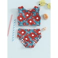 thumbnail image 5 of Aojekbee Kids Girl 4th of July Swimsuits Summer Letter Floral Print Knotted Tankini and Elastic Shorts Set Bikini Bathing Suits, 5 of 10