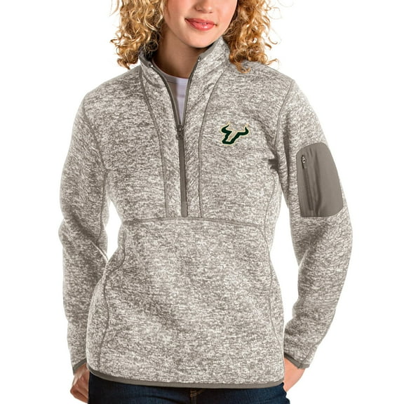 Women's Antigua Oatmeal South Florida Bulls Fortune Half-Zip Pullover Sweater