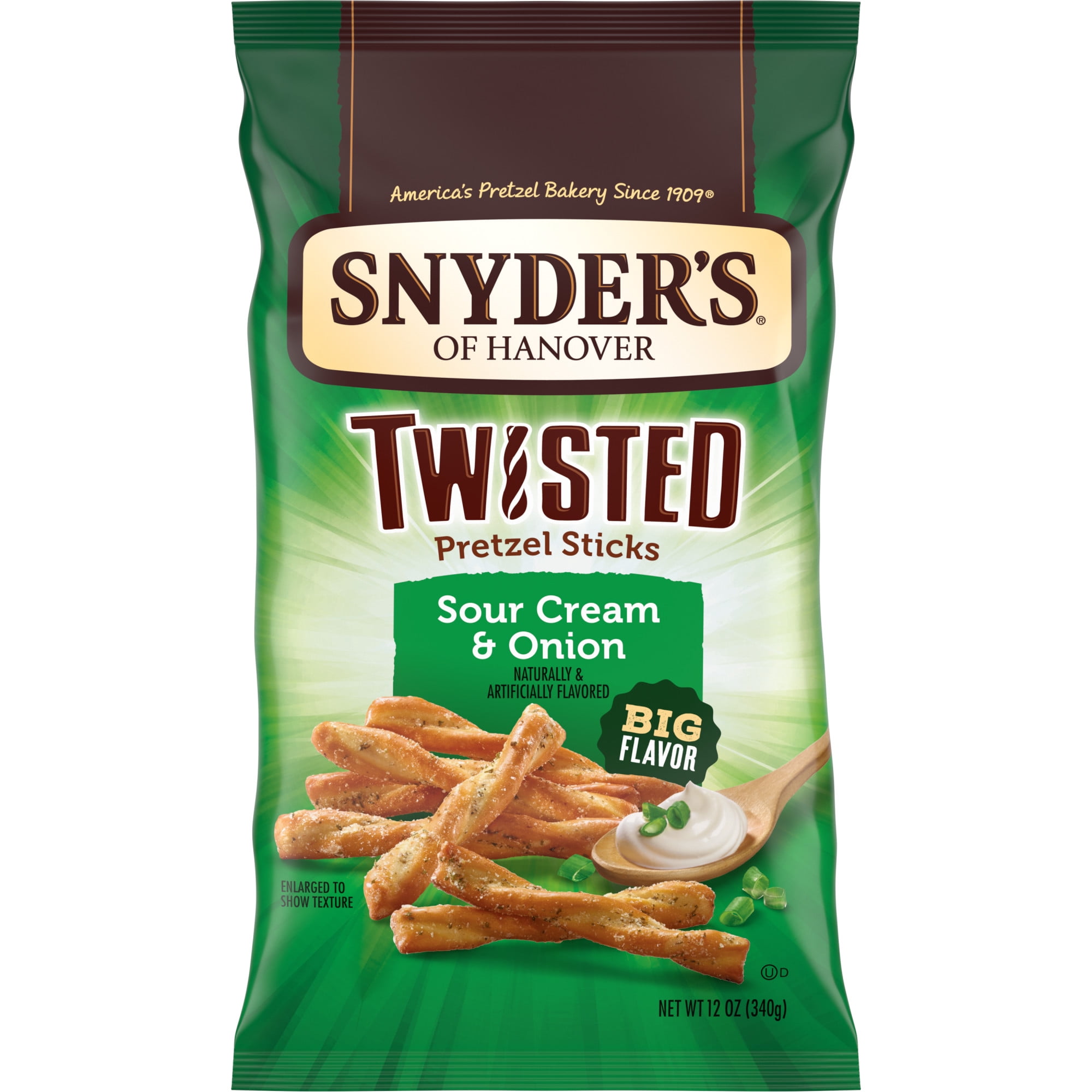 (3 pack) Snyder's of Hanover, Sour Cream & Onion Twisted Pretzel Sticks, 12 oz Bag