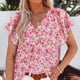 thumbnail image 3 of Blusa floral de manga corta con cuello en V y estampado de flores para mujer Camisa holgada informal elegante para mujer para verano Rojo XXL, 3 of 6