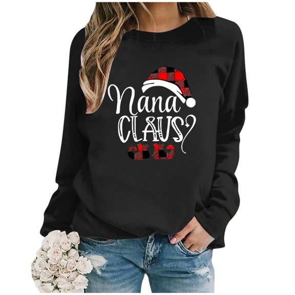 Women's Christmas Print Fashion Loose Casual Long Sleeve Crewneck Hoodie Lightweight Soft Suitable for All Seasons and Figures