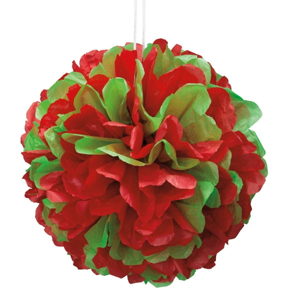 14" Red & Green Christmas Tissue Paper Pom Pom