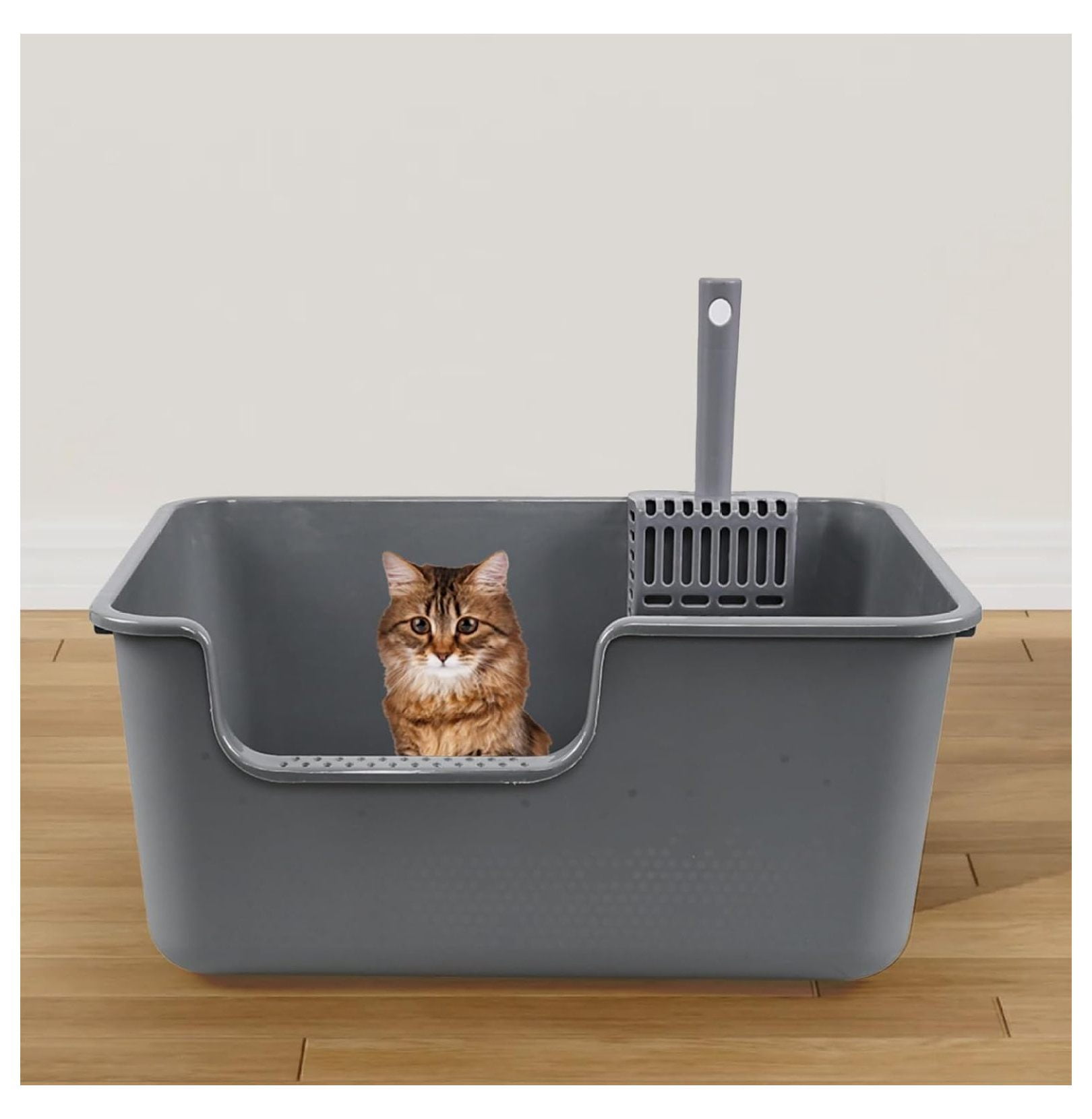 4-Pack Anti-Splashing Kitty Litter Box with , Plastic Open High Sided Cat Litter Box, Gray