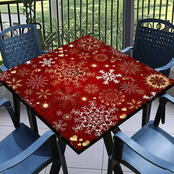 Christmas Card Table Covers Fitted Square 34x34 with Elastic Outdoor Tablecloth Square Elastic Tablecloths for Tables Waterproof Wipeable Table Cloths for Indoor,Picnic,Kitchen,Dinner
