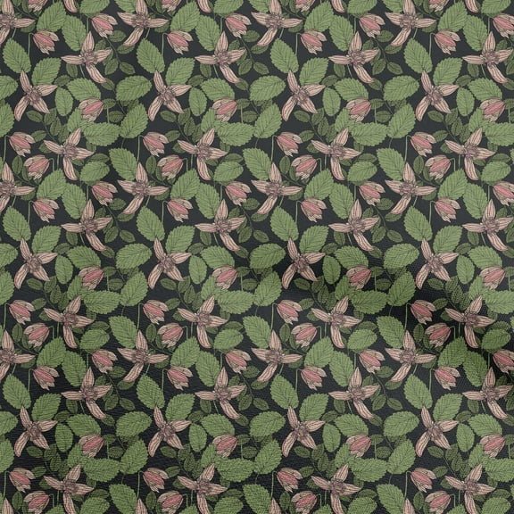 oneOone Polyester Spandex Black Fabric Tropical Leaf Sewing Material Print Fabric By The Yard 56 Inch Wide