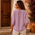 thumbnail image 5 of PBFRDSJ Cotton Linen Tops for Women Lightweight Retro Embroidered 3/4 Sleeve Bohemian Peasant Shirts Plus Size V Neck Casual Summer Beach Boho Tops, 5 of 9