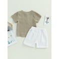 thumbnail image 4 of GXFC Toddler Baby Boys Shorts Outfits Kids Boys Short Sleeve Solid Button Turn-Down Collar Shirt Tops and Short Pants Boys Summer Two Piece Set 6M-4T, 4 of 9