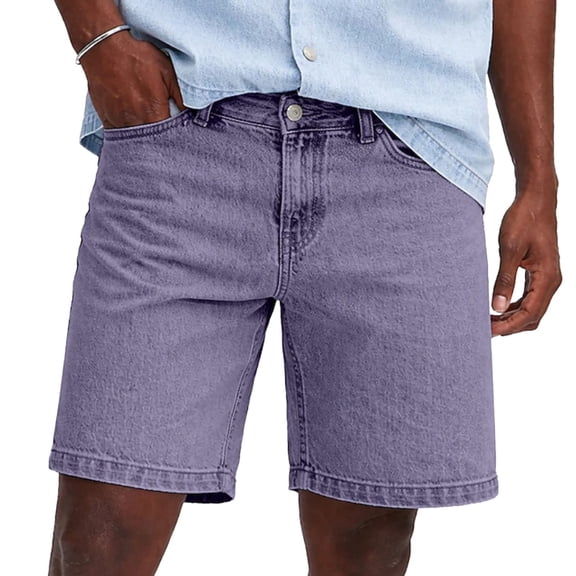 Chiccall Mens Jean Shorts Casual Vintage Breathable Summer Stretch Denim Shorts with Pockets Purple 2XL