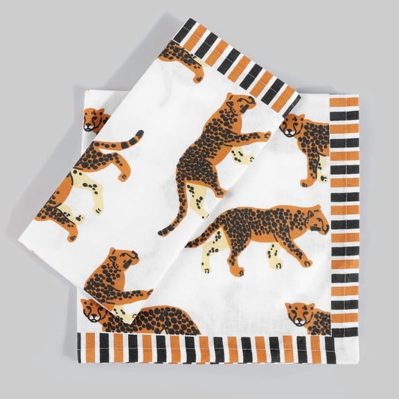 FINGERCRAFT Cloth Napkin Set of 12 Cotton Linen Blend Mitered Corner Printed Table Napkins Washable and Reusable Dinner Cloth 20x20In Leopard Print