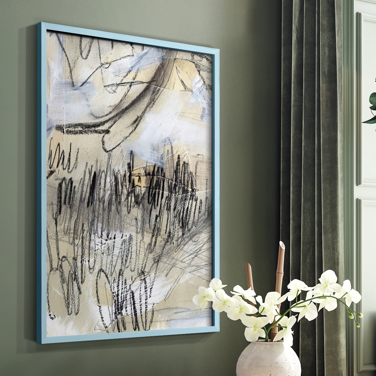 Masked Notes III Framed Print in Blue Solid Wood Framed Print No Nail Hanging