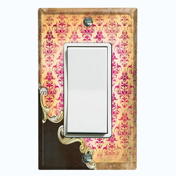 Metal Light Switch Plate Cover Pink Floral Damask Frame Trim Black DAM062