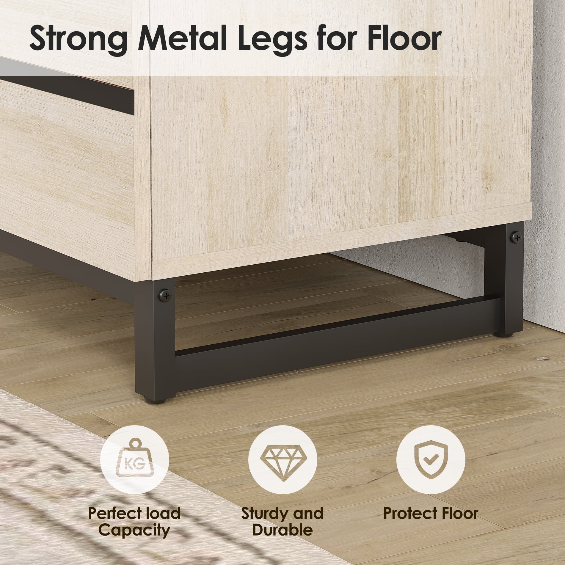 WAMPAT Modern TV Stand for TVs up to 70 inch, Entertainment Center TV Console Table with 6 Drawers and Metal Base, Media Console for Living Room, Bedroom, Light Oak