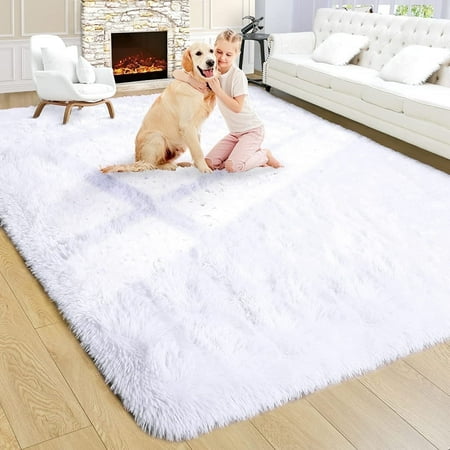 Noahas Soft Fluffy Area Rug for Living Room Bedroom Shaggy Accent Carpets for Kids Girls Rooms 8 x10  White