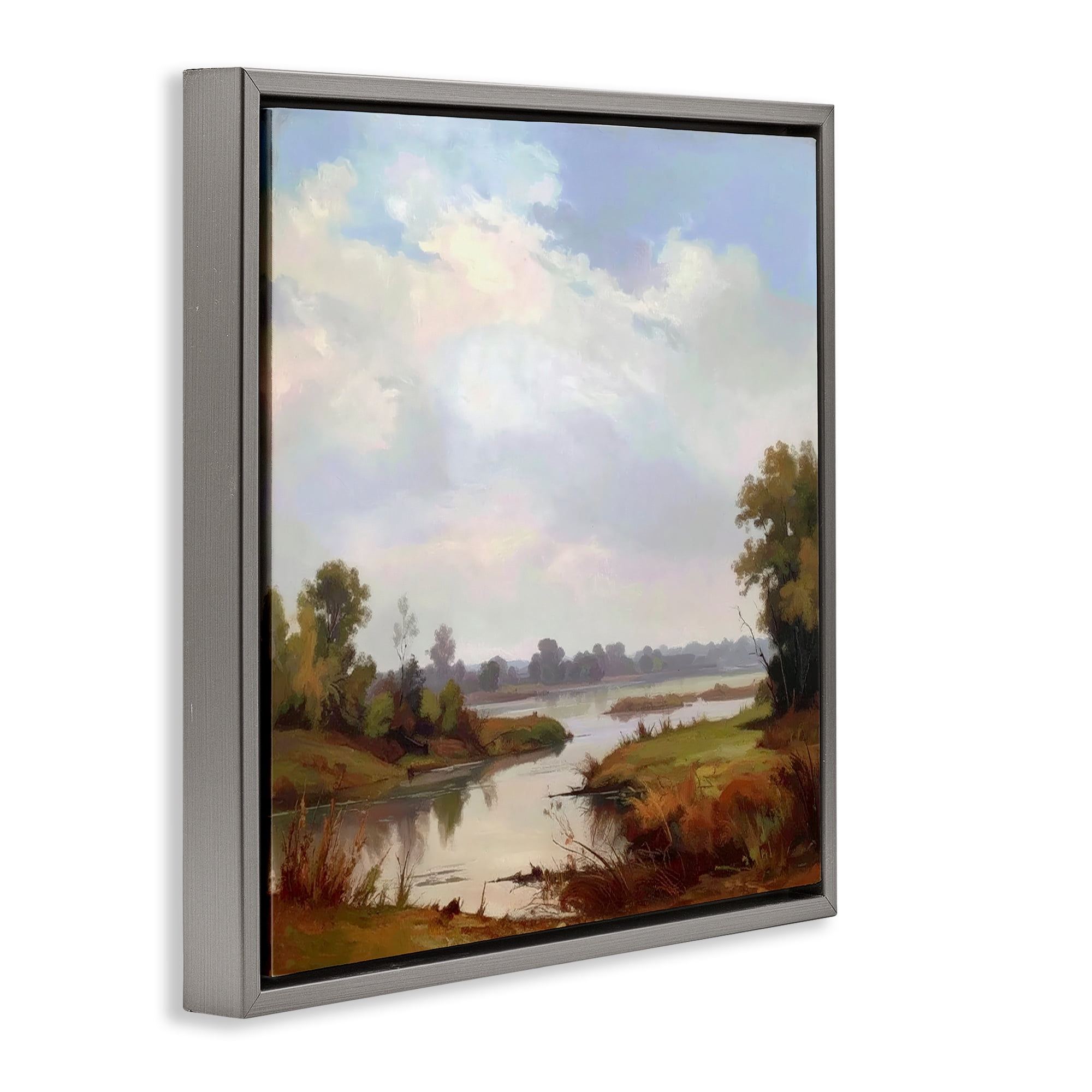 Stupell Industries Riverside Grove Landscape Gray Framed Floater Canvas Wall Art, design by Alonza Saunders