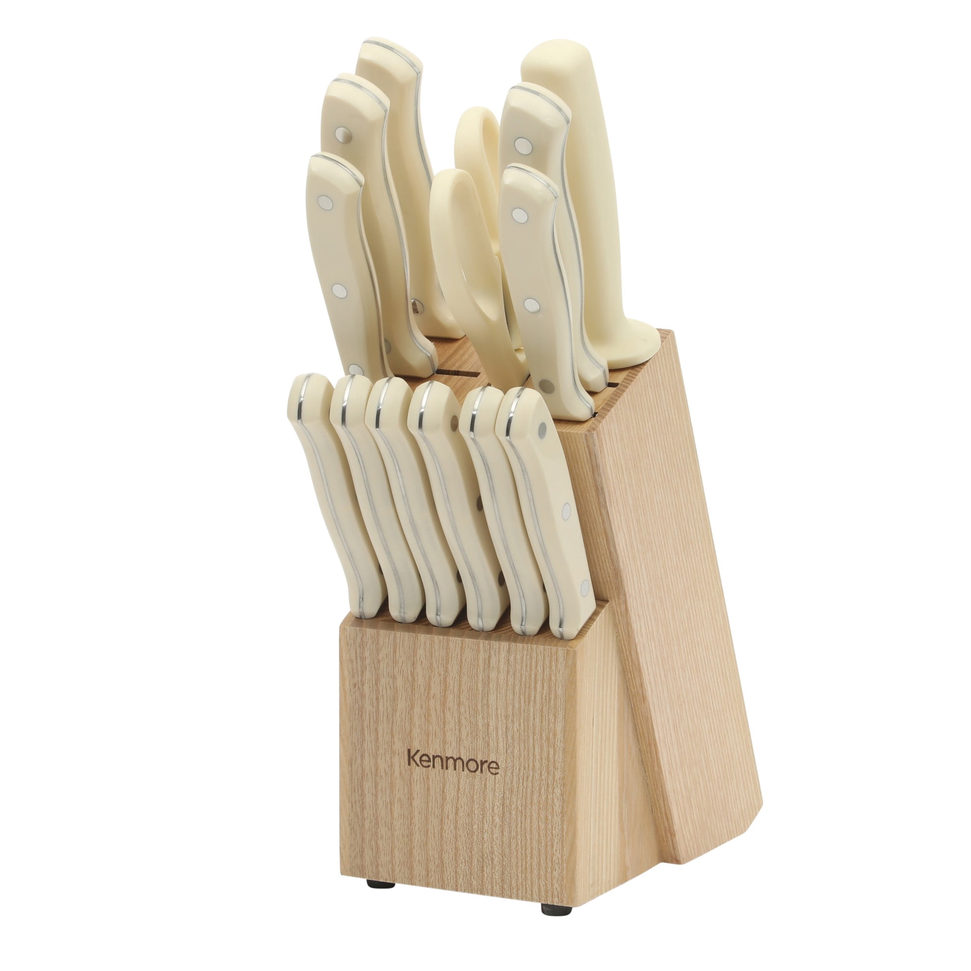 Kenmore Kane 14 Piece Stainless Steel Chef Cutlery Set Black Block, Glacier Blue