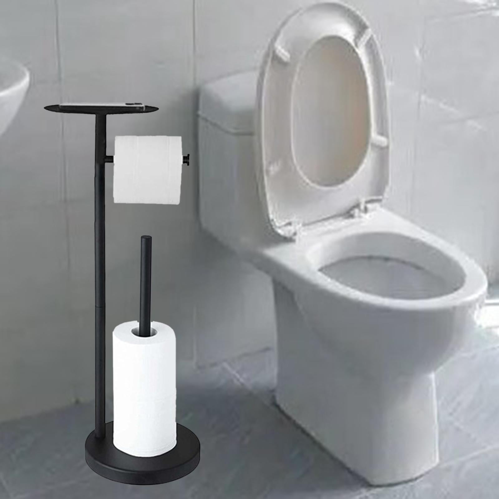 Fiocias Freestanding Toilet Paper Holder Stand Organization with Storage Shelf,Stainless Black