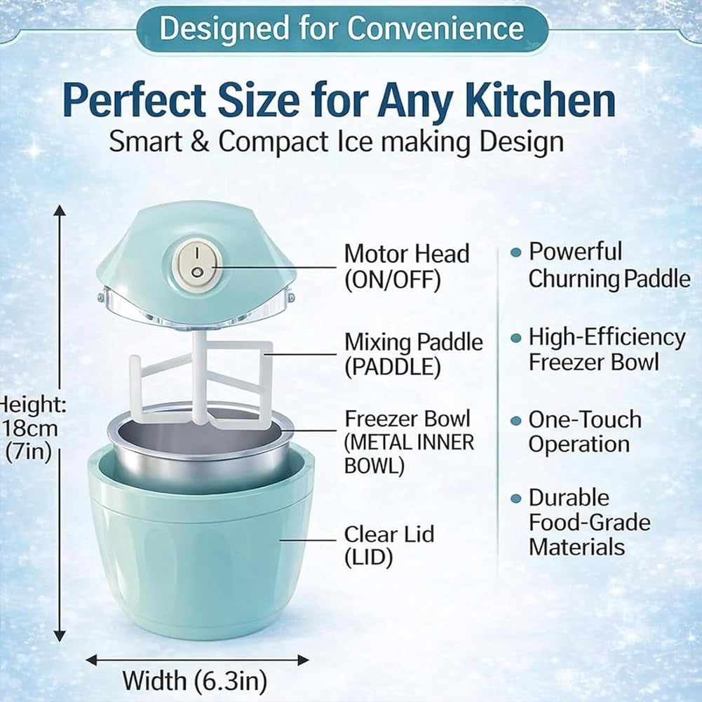 Small Home Mini Ice Cream Maker, Personal Ice Cream Maker for Homemade Frozen Yogurt, Gelato & Sorbet, DIY Personal Ice-Cream Makers Mini with One-Touch Control for Frozen Treats & Sorbet
