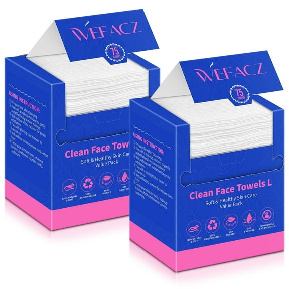 Yoneston Disposable Face Towels 150 Ct, Biodegradable Face Towelette Skin Clean Washcloth for Sensitive Skin, Makeup, Cleansing, Nursing, Travel