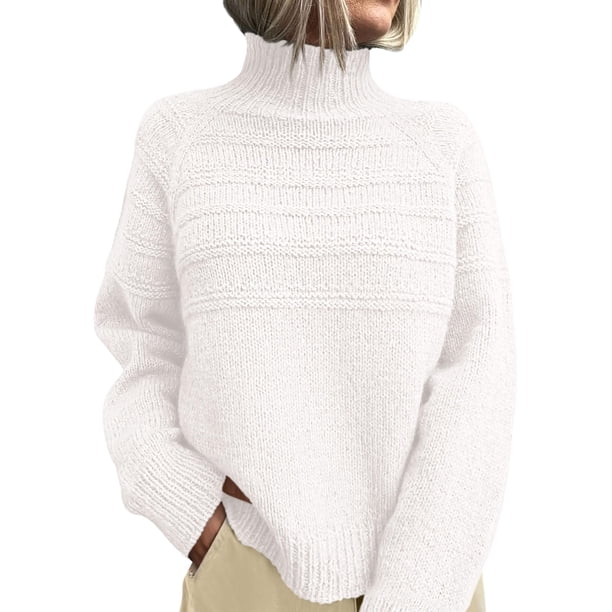 Suéter PRETTYGARDEN Cuello Alto Tejido Grueso Blanco Talle Grande