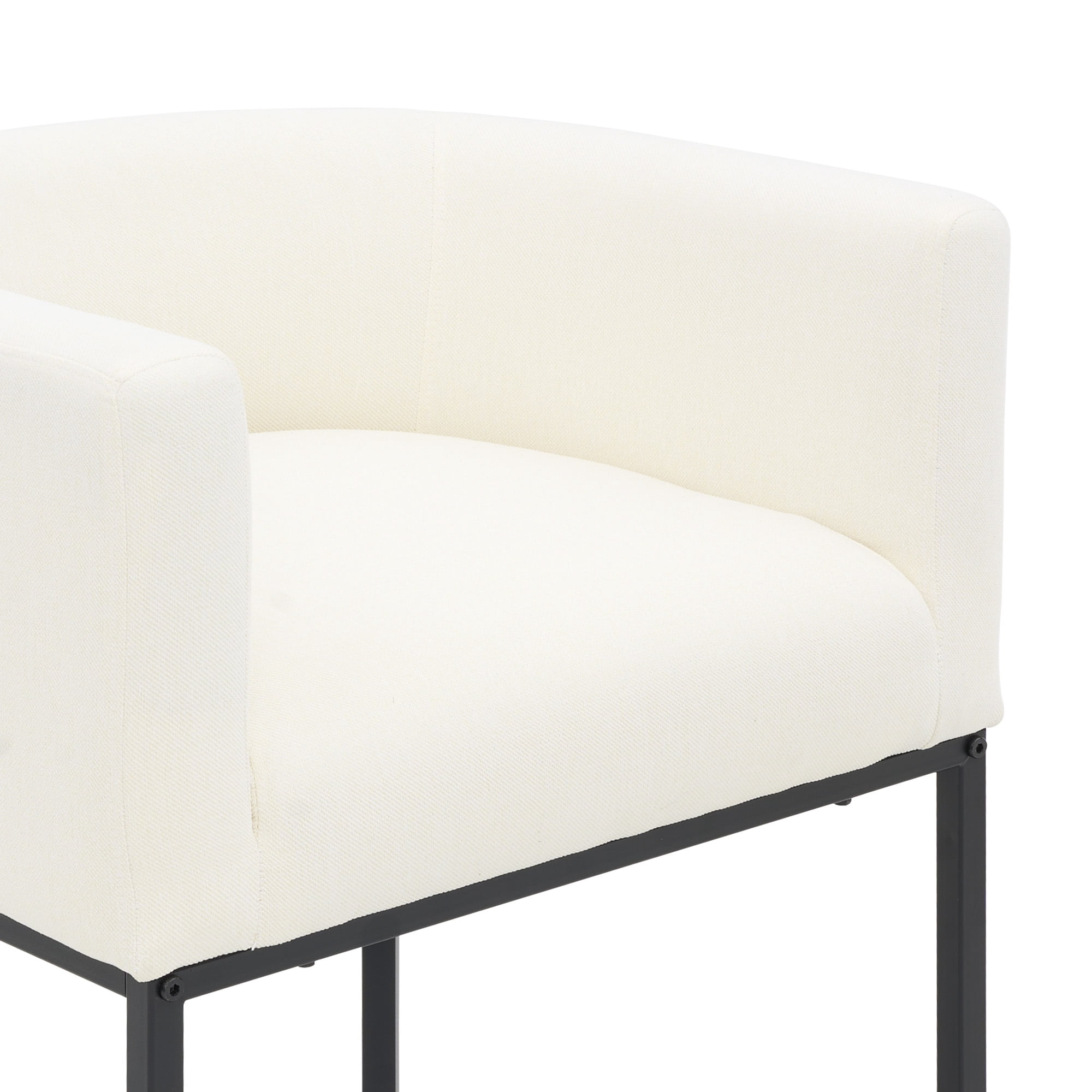 FANCROU 26" H Counter Height Bar Stools Set of 2, Fabric Barrel Stools with Back and Arms, Beige-Black Leg