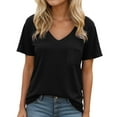 thumbnail image 3 of Swuxness Women Short Sleeve Casual T Shirts, Spring and Summer Tops, Ladies V-Neck Solid Color Comfortable Fashion Loose Pullover Tee Black, XL, 3 of 5