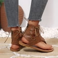 thumbnail image 4 of Gladiator Sandals for Women Lace up Ankle Strap Back Zipper Flip Flops Lightweight Retro Leather Flat Shoes Yellow Size 8.5, 4 of 9
