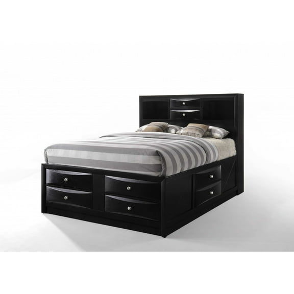 Black Multii-Drawer Wood Platform King  Bed with Pull out Tray