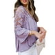 thumbnail image 5 of Qarigey Camisa de mujer Blusa de encaje con cuello en V Camisa de color sólido V Botón de manga larga Top Prendas para la parte del cuerpo Violeta M, 5 of 6