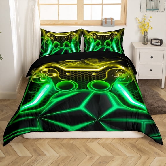 Erosebridal Gradient Gamepads Comforter Cover Twin,Video Game Bedding Twin Size,Geometric Plaid Duvet Cover Twin,Microfiber Male Bedroom Decor,Reversible,2-Piece(No Comforter)