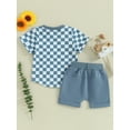 thumbnail image 4 of Biekopu Baby Boys Shorts Set, Short Sleeve Crew Neck Plaid T-shirt with Shorts Summer Outfit, 4 of 9